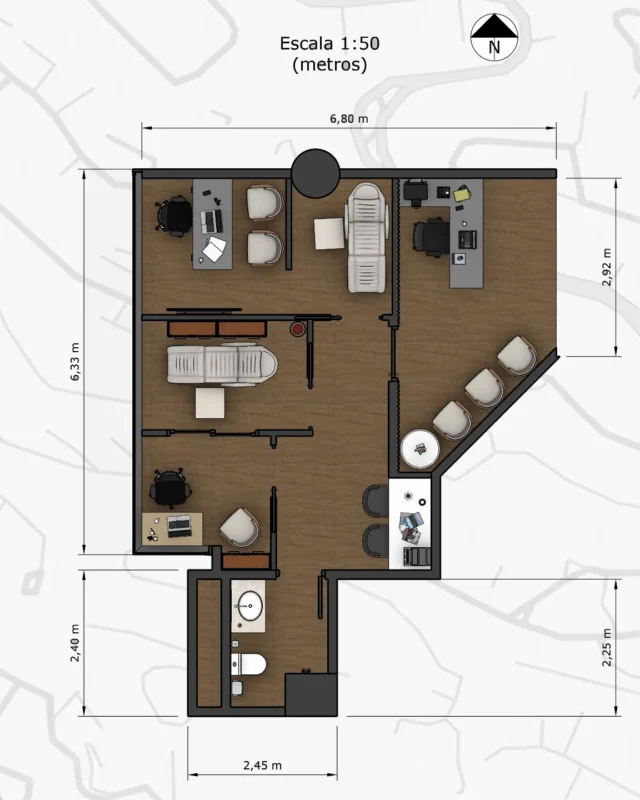 La optimización de metros cuadrados es clave en locales comerciales. 📐  Les presentamos este plano de mobiliario para un Spa Médico. En un espacio compacto de 46.5 metros cuadrados, logramos proyectar una recepción fluida y dos consultorios de alto rendimiento. Cada unidad cuenta con su zona de interrogatorio y área de examen clínico, con un diseño de alta gama.  En Espacios Médicos Design, transformamos locales en centros especializados listos para operar con eficiencia y elegancia.  ¿Buscas maximizar el potencial de tu consultorio? ¡Síguenos para conocer más de nuestras soluciones en arquitectura médica! 🚀
.
.
.
.
.
.
.
.
.
.
#espaciosmedicos #arquitecturasanitaria #caracas #spamedico #diseñodespas